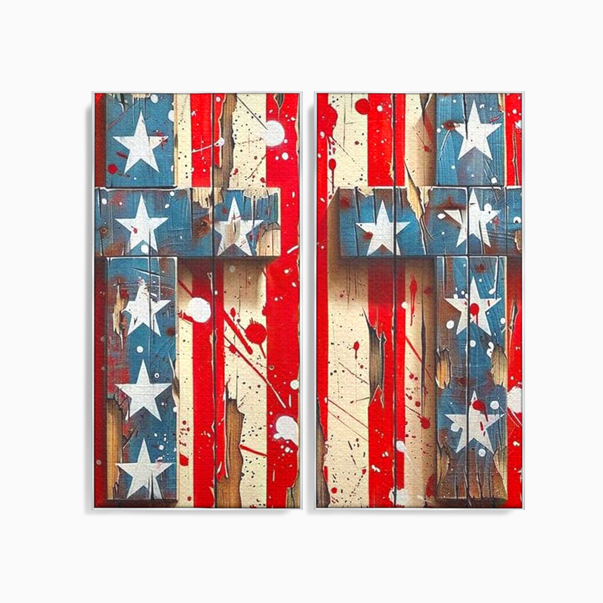 Set 2 Tablouri Canvas Premium LuxCanva® H2-1041, Crucea Libertatii, Credinta, Cruce, Libertate, Patriotism, Drapel, Stele, Simbol Crestin, Arta Patriotica, Living, Dormitor