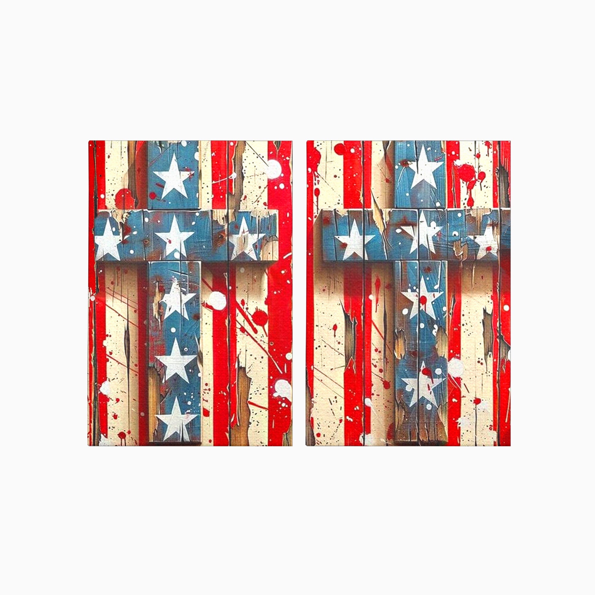 Set 2 Tablouri Canvas Premium LuxCanva® H2-1041, Crucea Libertatii, Credinta, Cruce, Libertate, Patriotism, Drapel, Stele, Simbol Crestin, Arta Patriotica, Living, Dormitor