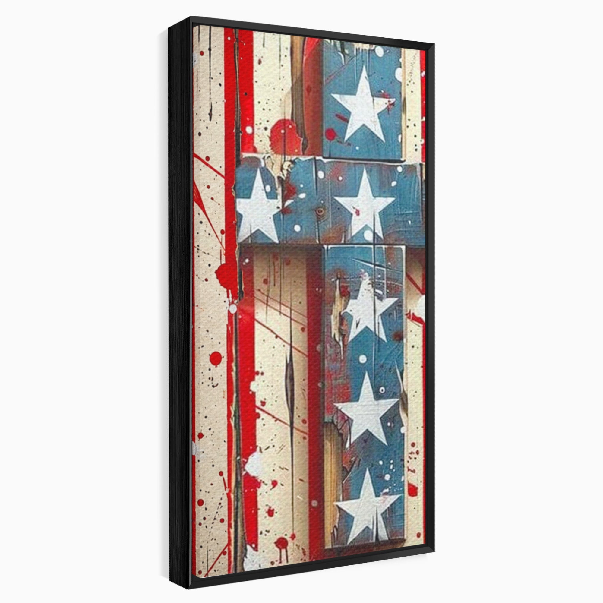 Set 3 Tablouri Canvas Premium LuxCanva® H3-1041, Crucea Libertatii, Credinta, Cruce, Libertate, Patriotism, Drapel, Stele, Simbol Crestin, Arta Patriotica, Living, Dormitor