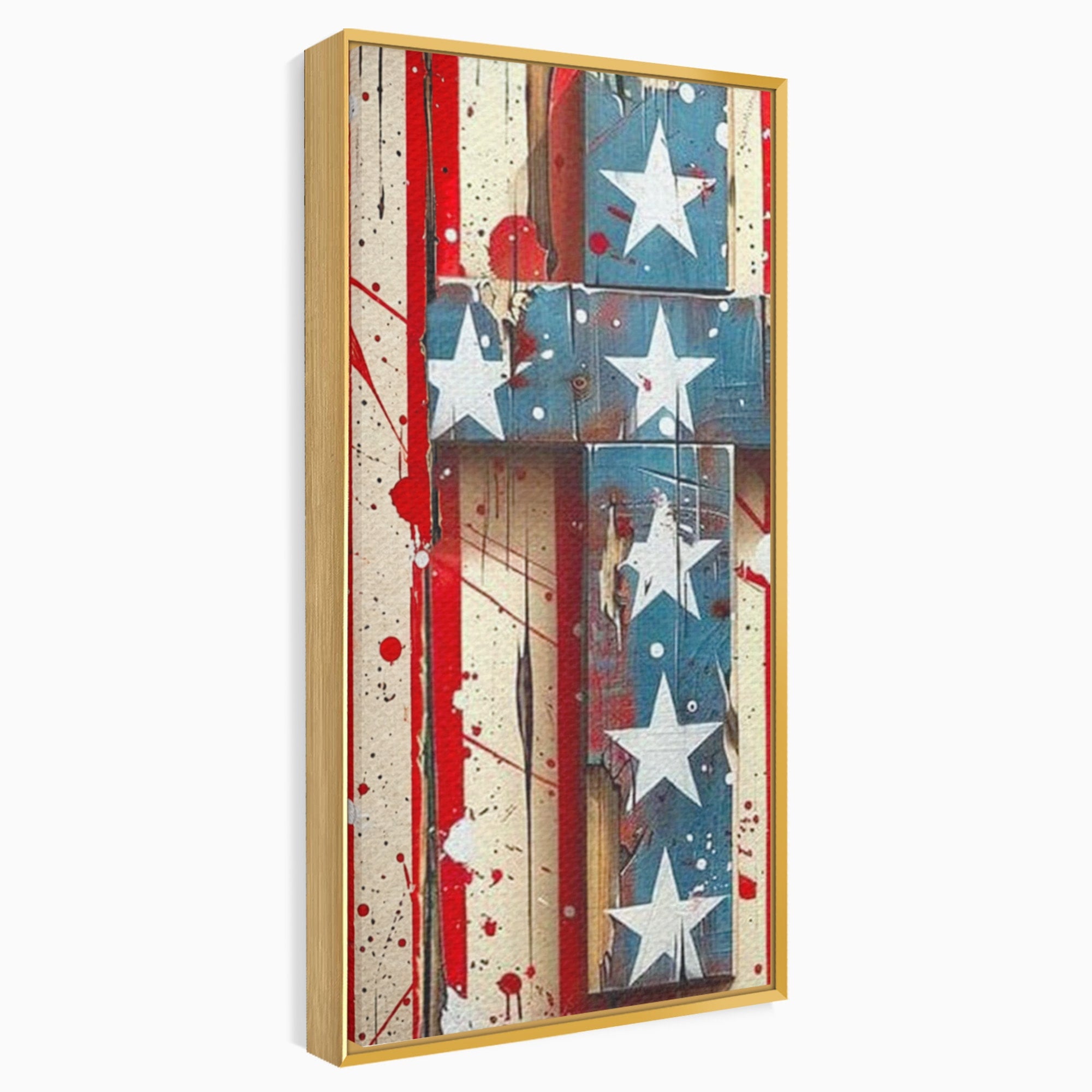 Set 3 Tablouri Canvas Premium LuxCanva® H3-1041, Crucea Libertatii, Credinta, Cruce, Libertate, Patriotism, Drapel, Stele, Simbol Crestin, Arta Patriotica, Living, Dormitor