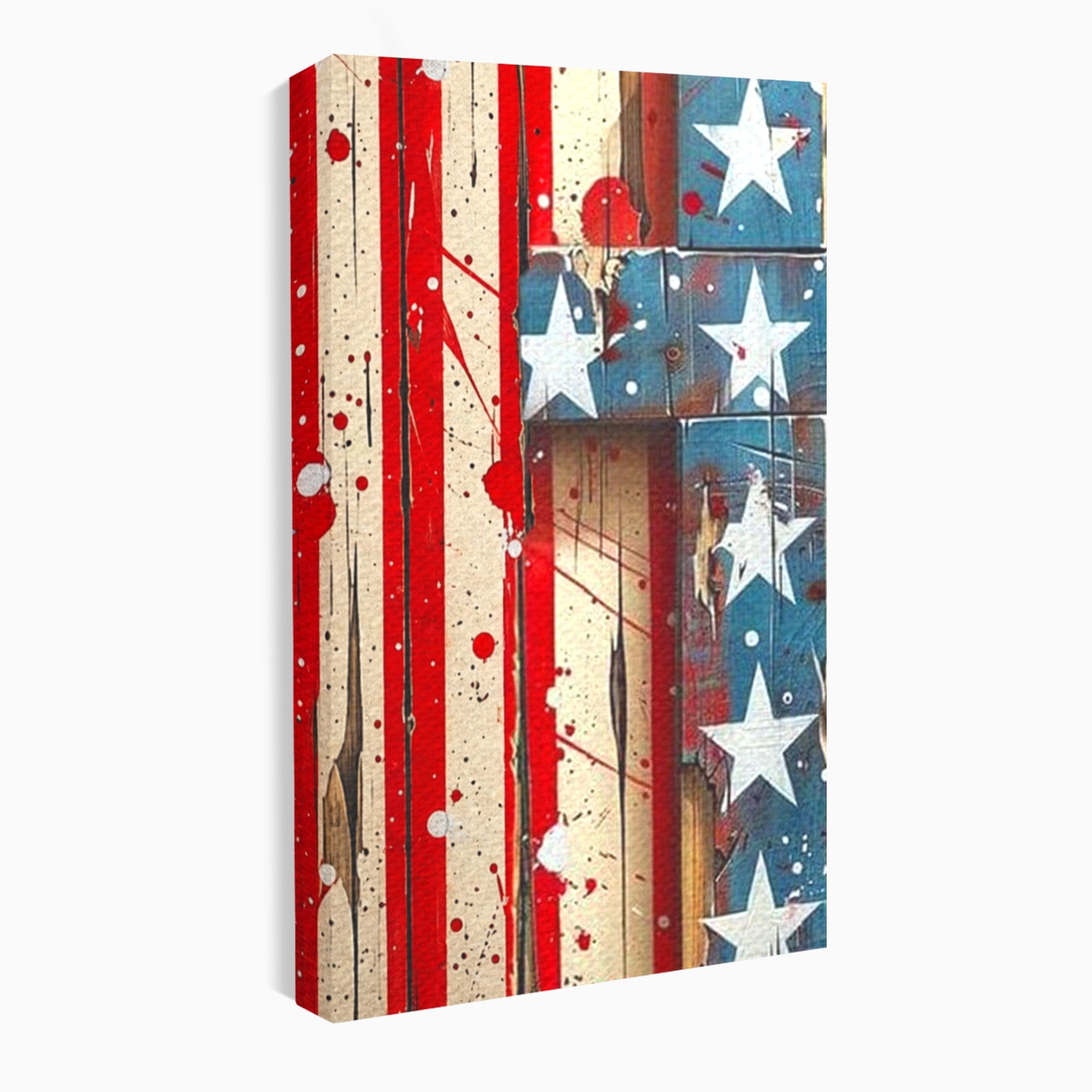 Set 3 Tablouri Canvas Premium LuxCanva® H3-1041, Crucea Libertatii, Credinta, Cruce, Libertate, Patriotism, Drapel, Stele, Simbol Crestin, Arta Patriotica, Living, Dormitor