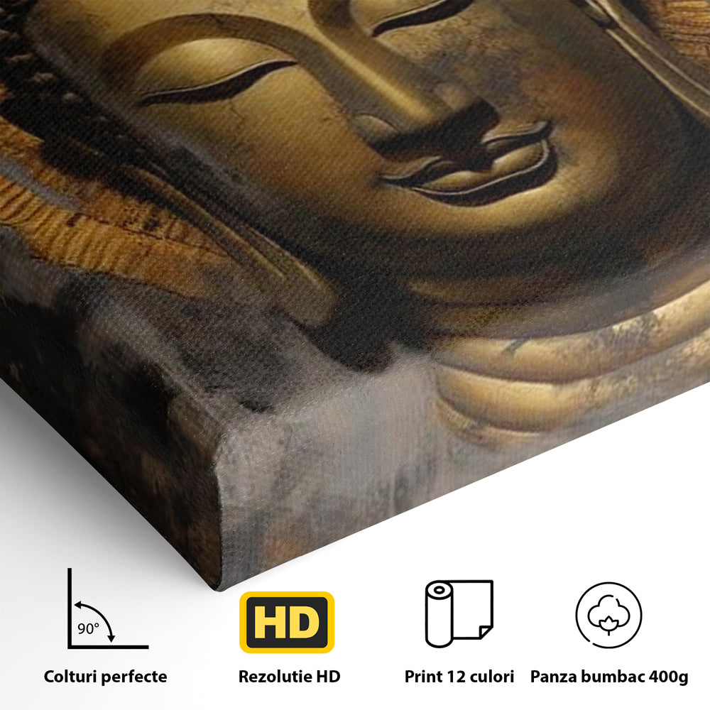 Leinwandbilder Premium LuxCanva® I124, Aura der Ruhe, Buddha, Zen, Erleuchtung, Innerer Frieden, Spiritualität, Harmonie, Meditation, Stille, Urne, Rauch, Gold, Wohnen, Schlafzimmer
