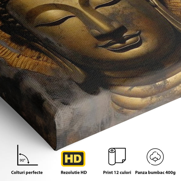 Leinwandbilder Premium LuxCanva® I124, Aura der Ruhe, Buddha, Zen, Erleuchtung, Innerer Frieden, Spiritualität, Harmonie, Meditation, Stille, Urne, Rauch, Gold, Wohnen, Schlafzimmer