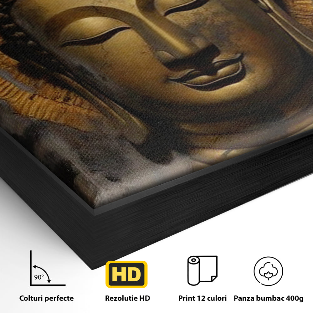 Leinwandbilder Premium LuxCanva® I124, Aura der Ruhe, Buddha, Zen, Erleuchtung, Innerer Frieden, Spiritualität, Harmonie, Meditation, Stille, Urne, Rauch, Gold, Wohnen, Schlafzimmer