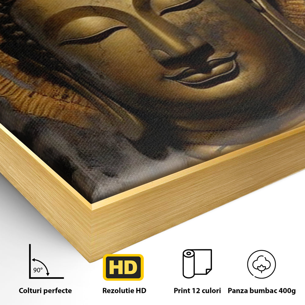 Leinwandbilder Premium LuxCanva® I124, Aura der Ruhe, Buddha, Zen, Erleuchtung, Innerer Frieden, Spiritualität, Harmonie, Meditation, Stille, Urne, Rauch, Gold, Wohnen, Schlafzimmer