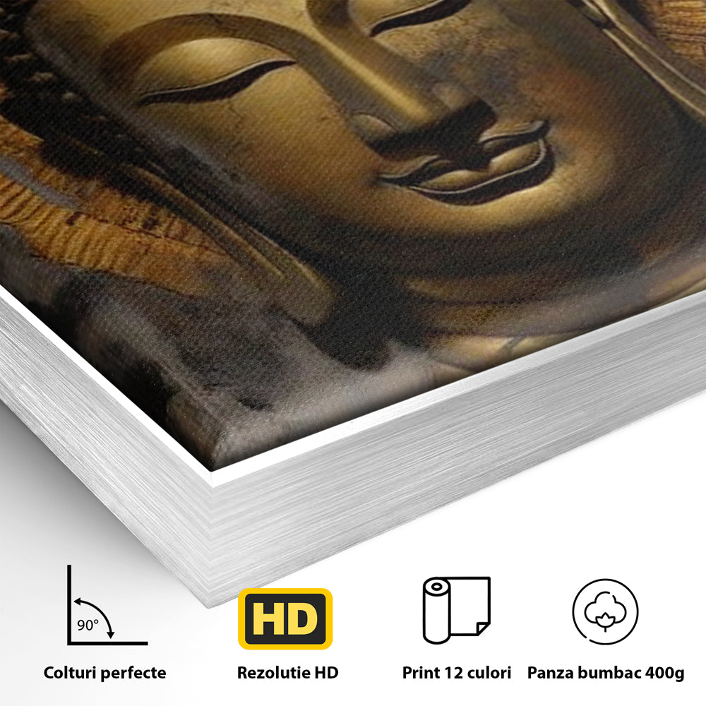 Leinwandbilder Premium LuxCanva® I124, Aura der Ruhe, Buddha, Zen, Erleuchtung, Innerer Frieden, Spiritualität, Harmonie, Meditation, Stille, Urne, Rauch, Gold, Wohnen, Schlafzimmer
