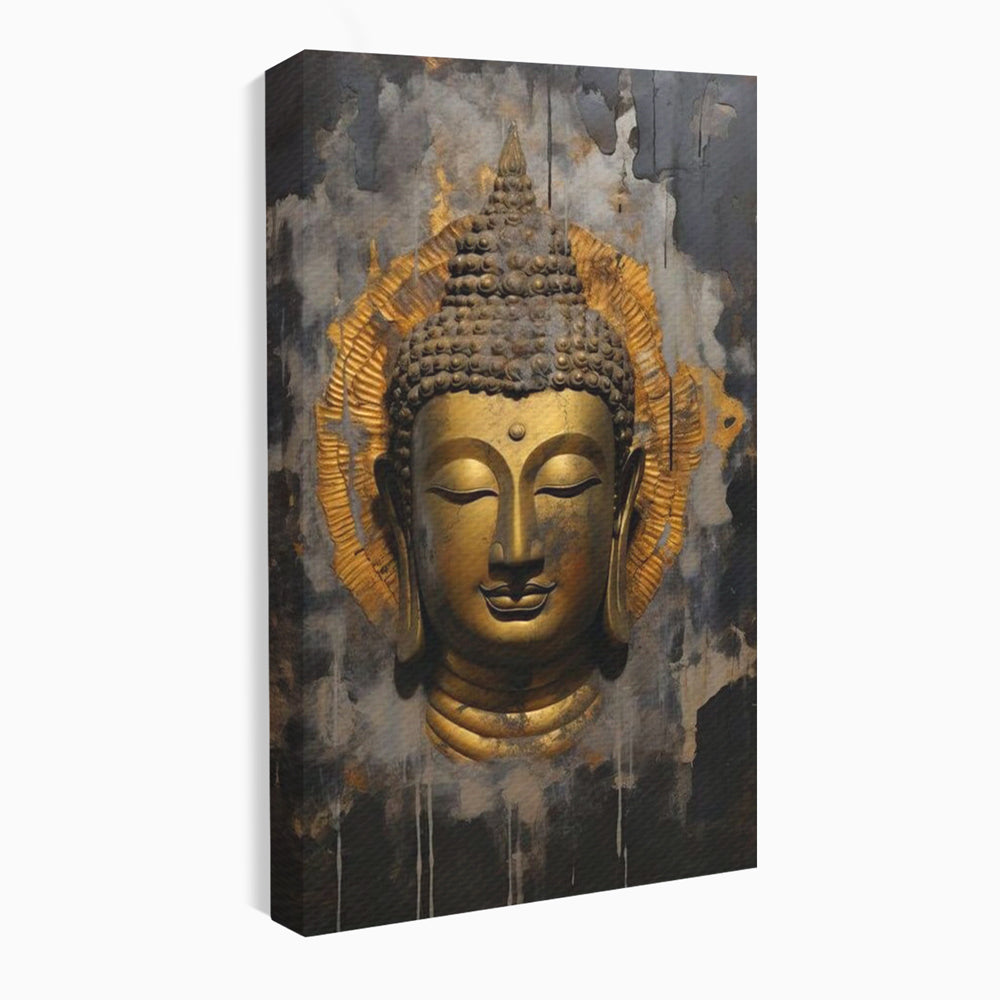 Leinwandbilder Premium LuxCanva® I124, Aura der Ruhe, Buddha, Zen, Erleuchtung, Innerer Frieden, Spiritualität, Harmonie, Meditation, Stille, Urne, Rauch, Gold, Wohnen, Schlafzimmer