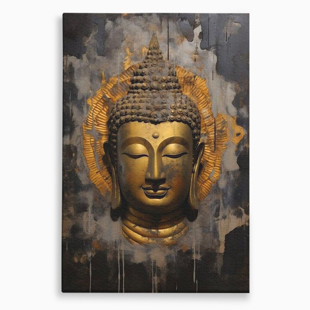 Leinwandbilder Premium LuxCanva® I124, Aura der Ruhe, Buddha, Zen, Erleuchtung, Innerer Frieden, Spiritualität, Harmonie, Meditation, Stille, Urne, Rauch, Gold, Wohnen, Schlafzimmer