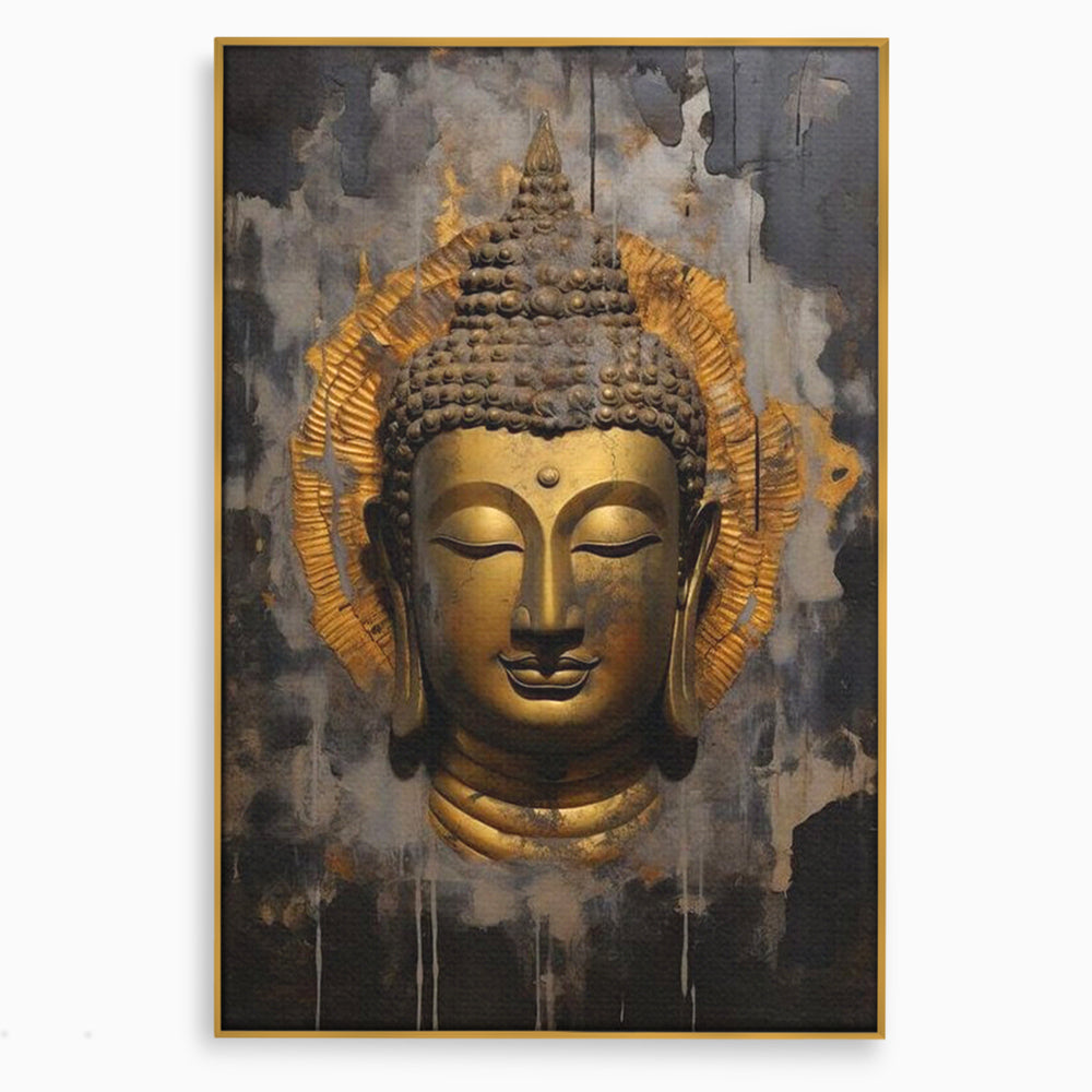 Leinwandbilder Premium LuxCanva® I124, Aura der Ruhe, Buddha, Zen, Erleuchtung, Innerer Frieden, Spiritualität, Harmonie, Meditation, Stille, Urne, Rauch, Gold, Wohnen, Schlafzimmer