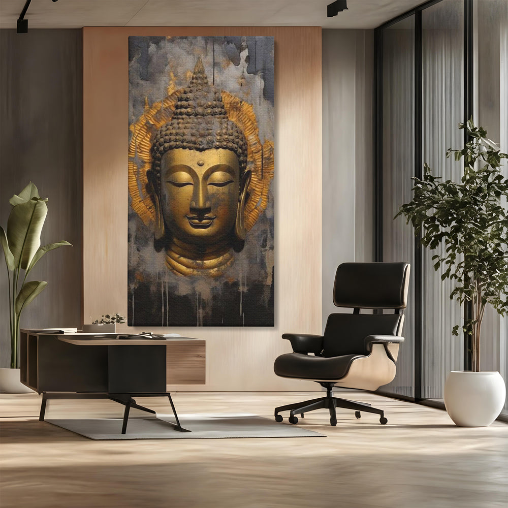Leinwandbilder Premium LuxCanva® I124, Aura der Ruhe, Buddha, Zen, Erleuchtung, Innerer Frieden, Spiritualität, Harmonie, Meditation, Stille, Urne, Rauch, Gold, Wohnen, Schlafzimmer