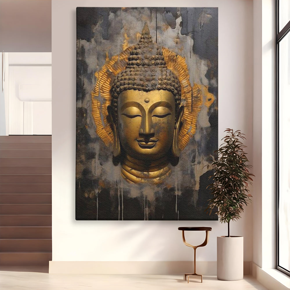 Leinwandbilder Premium LuxCanva® I124, Aura der Ruhe, Buddha, Zen, Erleuchtung, Innerer Frieden, Spiritualität, Harmonie, Meditation, Stille, Urne, Rauch, Gold, Wohnen, Schlafzimmer