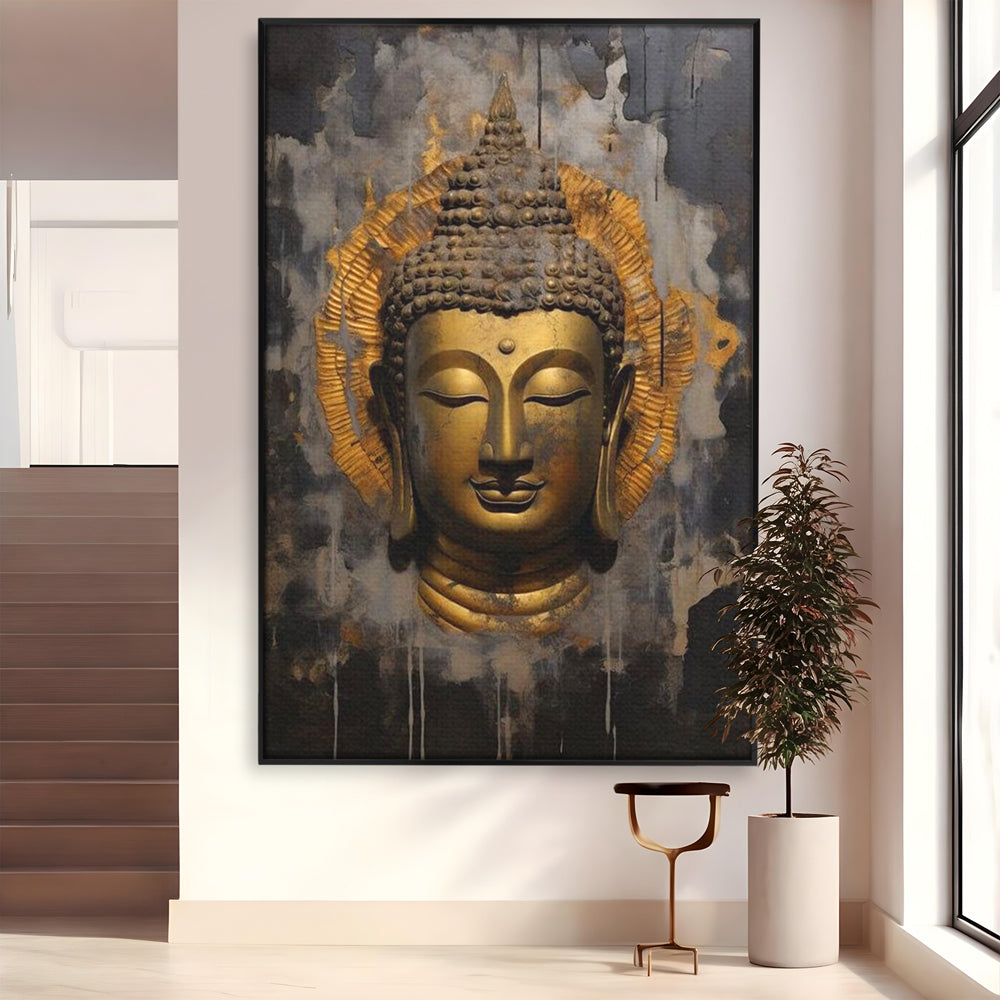 Leinwandbilder Premium LuxCanva® I124, Aura der Ruhe, Buddha, Zen, Erleuchtung, Innerer Frieden, Spiritualität, Harmonie, Meditation, Stille, Urne, Rauch, Gold, Wohnen, Schlafzimmer