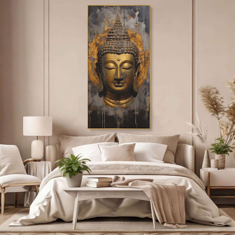 Leinwandbilder Premium LuxCanva® I124, Aura der Ruhe, Buddha, Zen, Erleuchtung, Innerer Frieden, Spiritualität, Harmonie, Meditation, Stille, Urne, Rauch, Gold, Wohnen, Schlafzimmer