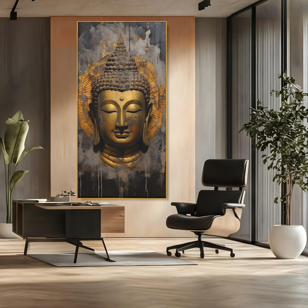 Leinwandbilder Premium LuxCanva® I124, Aura der Ruhe, Buddha, Zen, Erleuchtung, Innerer Frieden, Spiritualität, Harmonie, Meditation, Stille, Urne, Rauch, Gold, Wohnen, Schlafzimmer