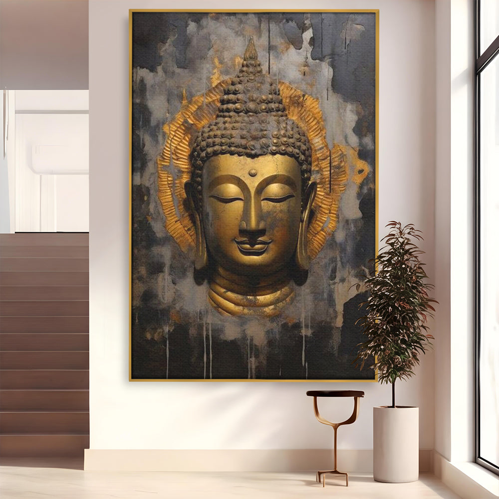 Leinwandbilder Premium LuxCanva® I124, Aura der Ruhe, Buddha, Zen, Erleuchtung, Innerer Frieden, Spiritualität, Harmonie, Meditation, Stille, Urne, Rauch, Gold, Wohnen, Schlafzimmer
