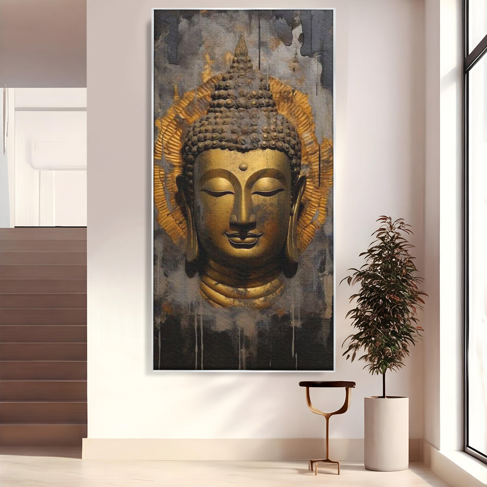 Leinwandbilder Premium LuxCanva® I124, Aura der Ruhe, Buddha, Zen, Erleuchtung, Innerer Frieden, Spiritualität, Harmonie, Meditation, Stille, Urne, Rauch, Gold, Wohnen, Schlafzimmer
