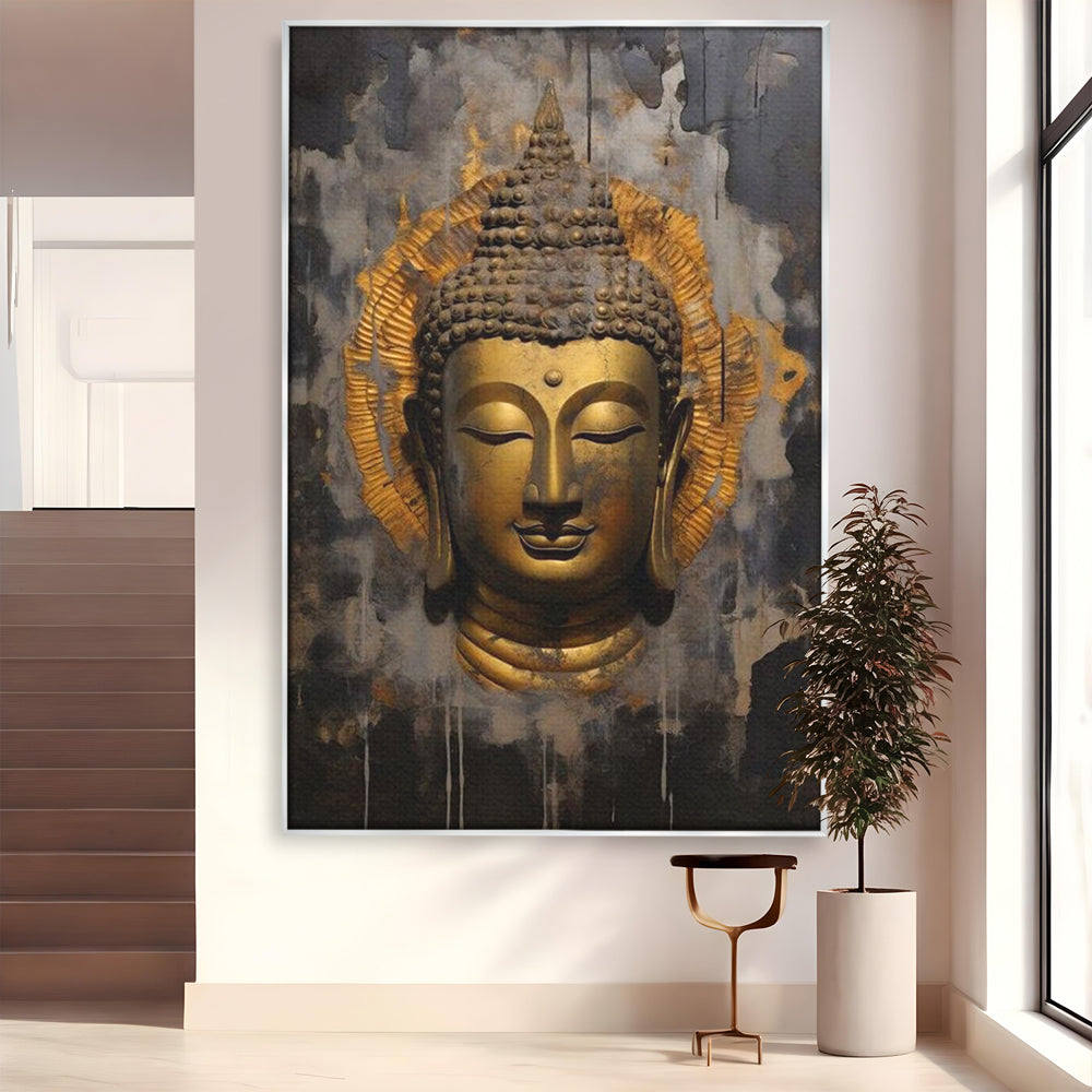 Leinwandbilder Premium LuxCanva® I124, Aura der Ruhe, Buddha, Zen, Erleuchtung, Innerer Frieden, Spiritualität, Harmonie, Meditation, Stille, Urne, Rauch, Gold, Wohnen, Schlafzimmer
