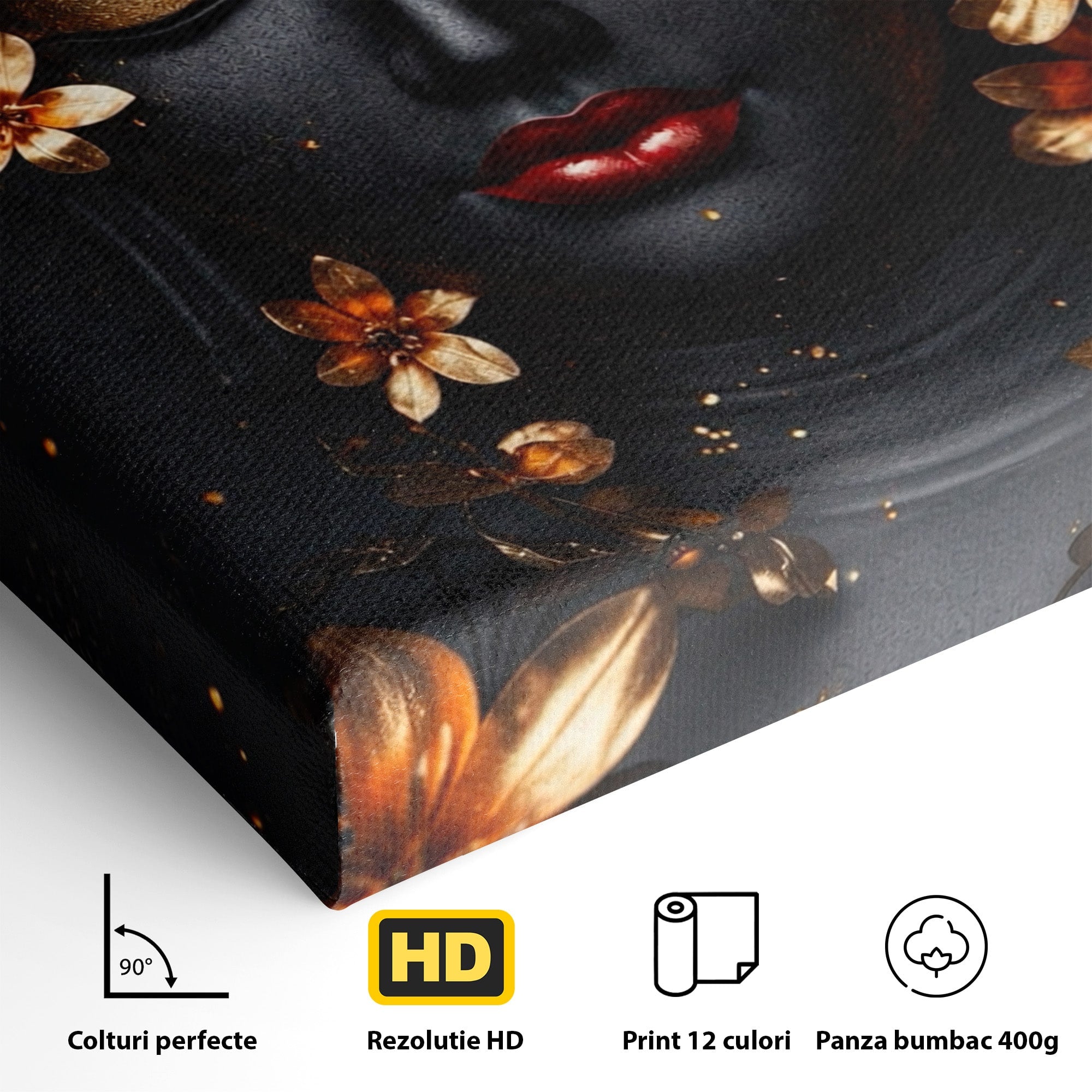 Tablou Canvas Premium LuxCanva® I144, Flori de Aur, Buddha, Flori, Meditatie, Spiritualitate, Dormitor, Culori Vibrante