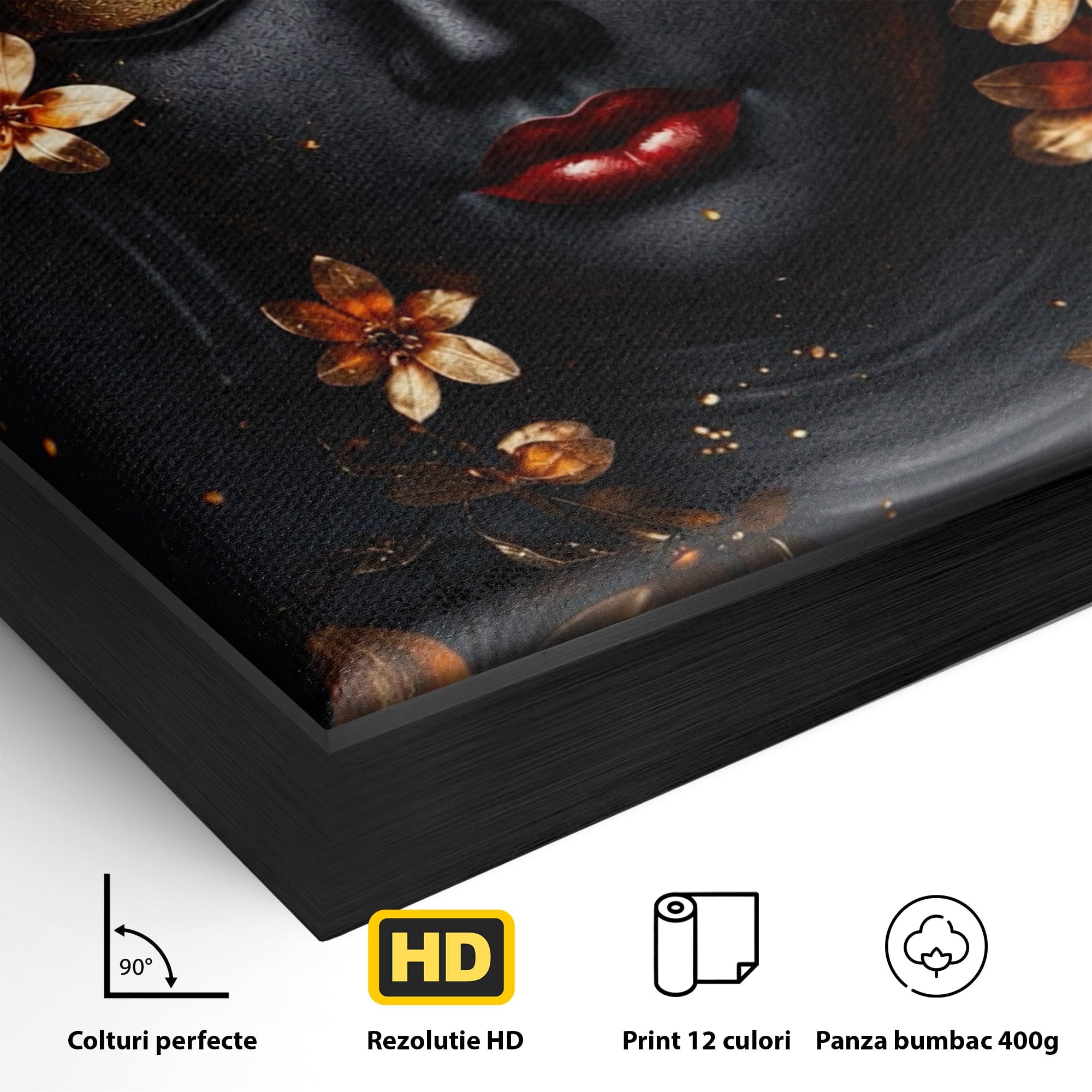 Tablou Canvas Premium LuxCanva® I144, Flori de Aur, Buddha, Flori, Meditatie, Spiritualitate, Dormitor, Culori Vibrante