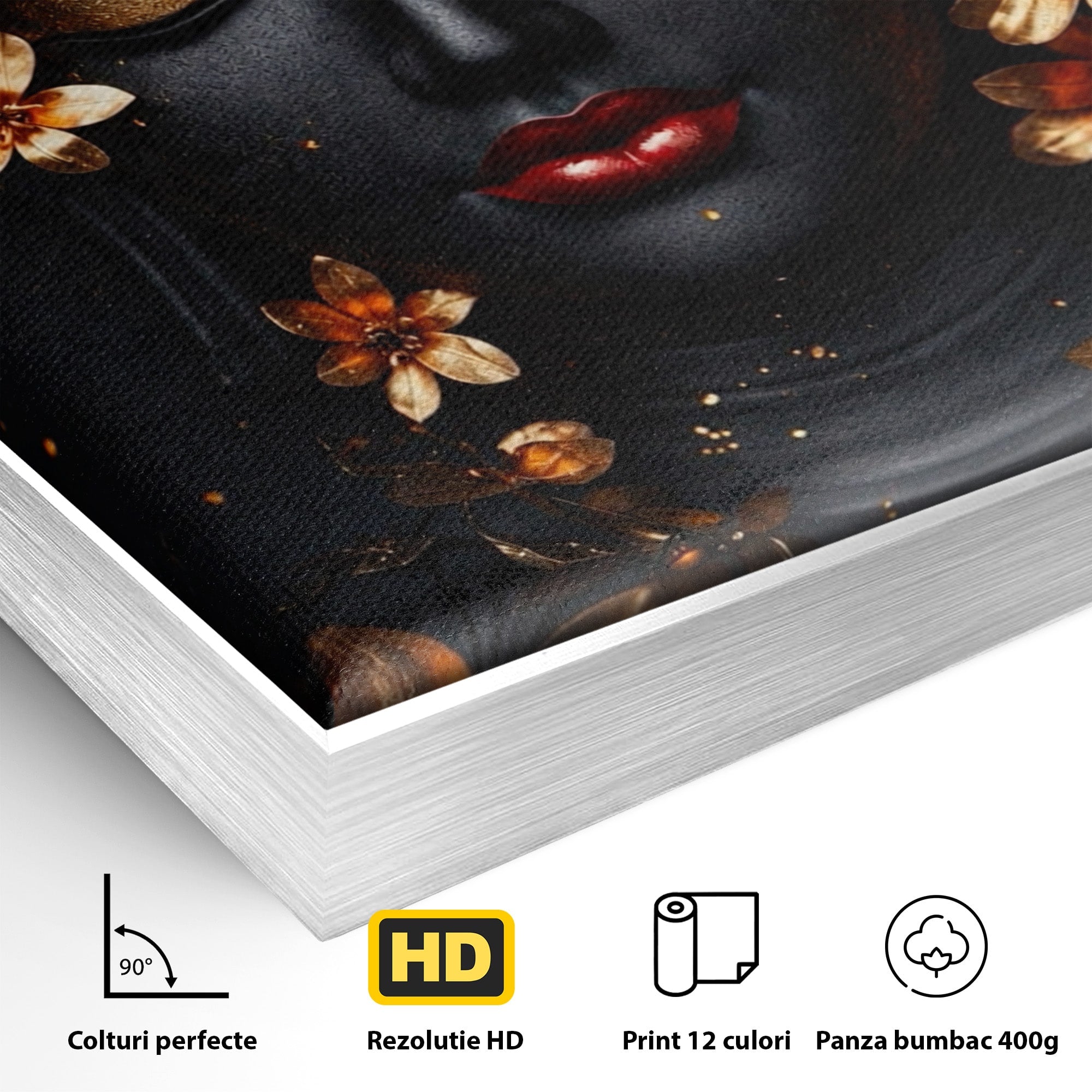Tablou Canvas Premium LuxCanva® I144, Flori de Aur, Buddha, Flori, Meditatie, Spiritualitate, Dormitor, Culori Vibrante