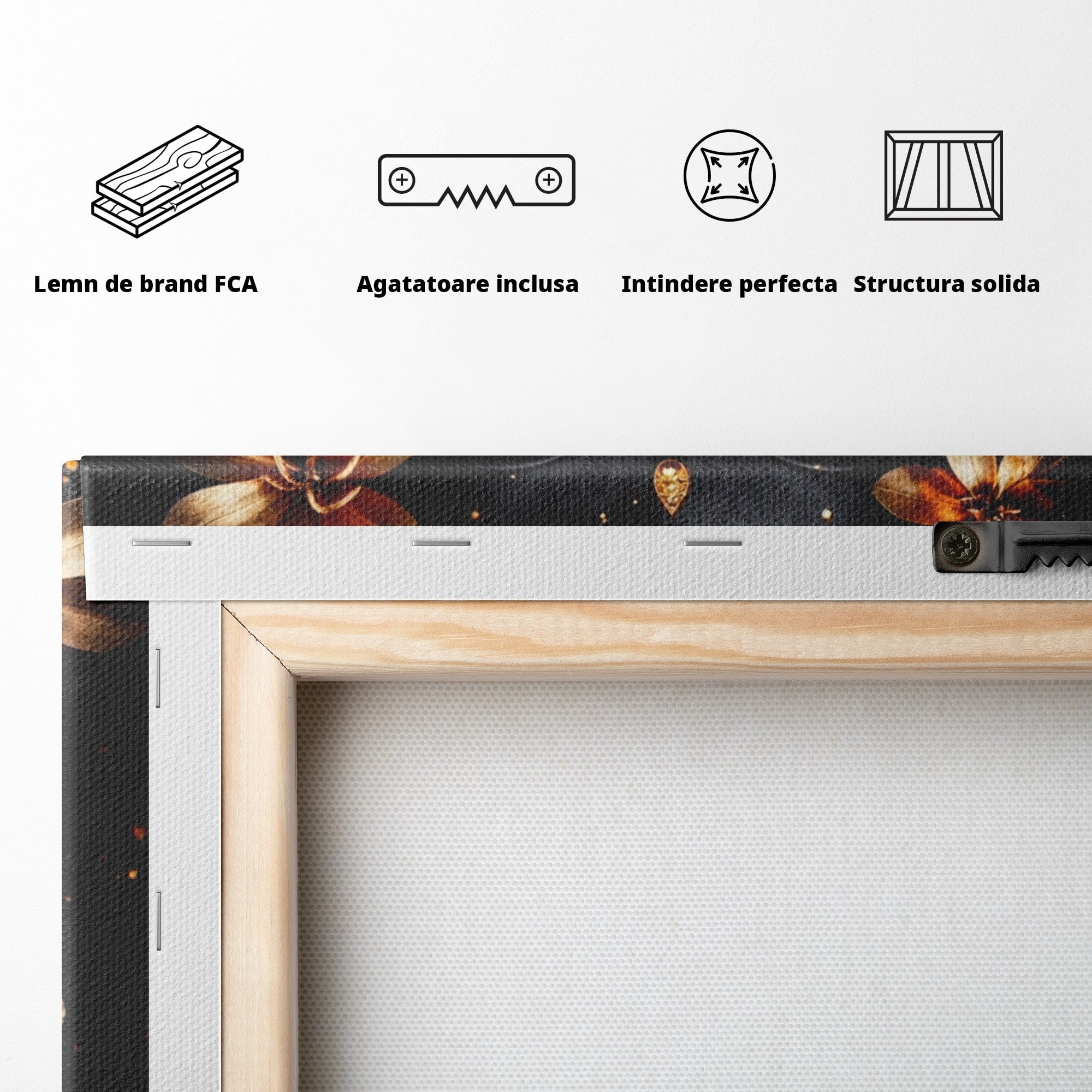Tablou Canvas Premium LuxCanva® I144, Flori de Aur, Buddha, Flori, Meditatie, Spiritualitate, Dormitor, Culori Vibrante