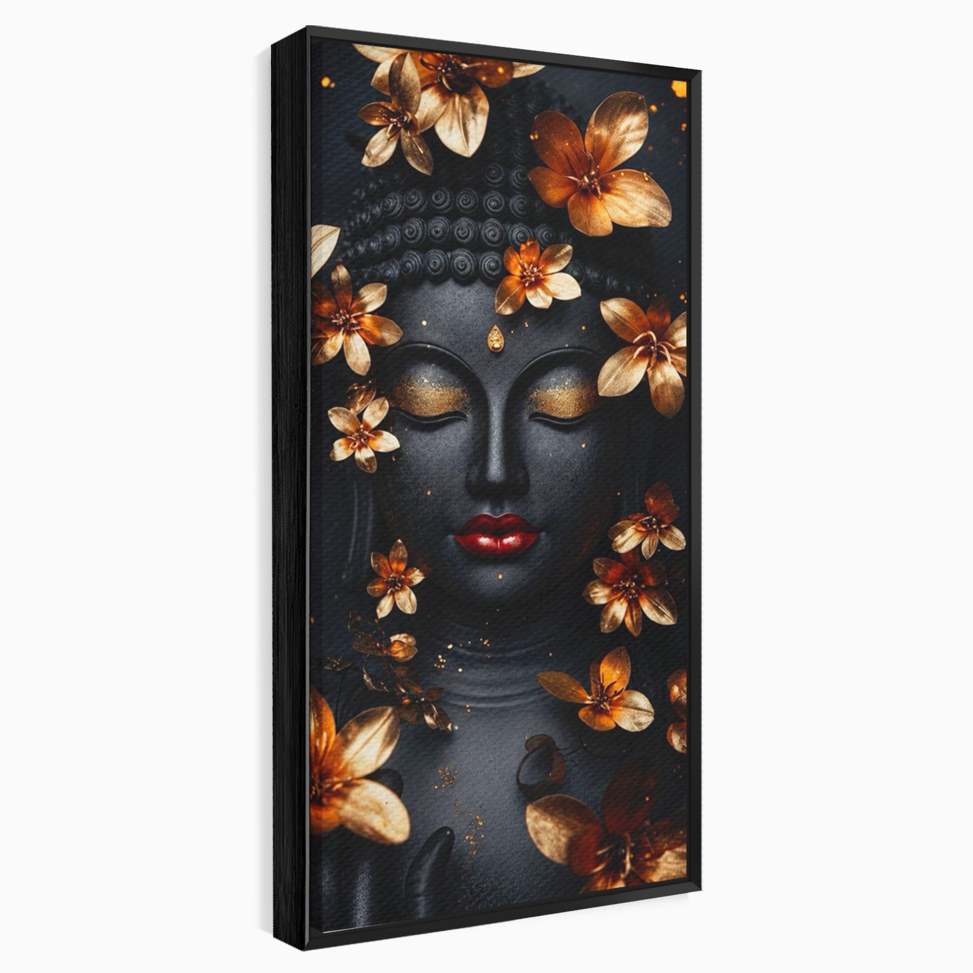 Tablou Canvas Premium LuxCanva® I144, Flori de Aur, Buddha, Flori, Meditatie, Spiritualitate, Dormitor, Culori Vibrante