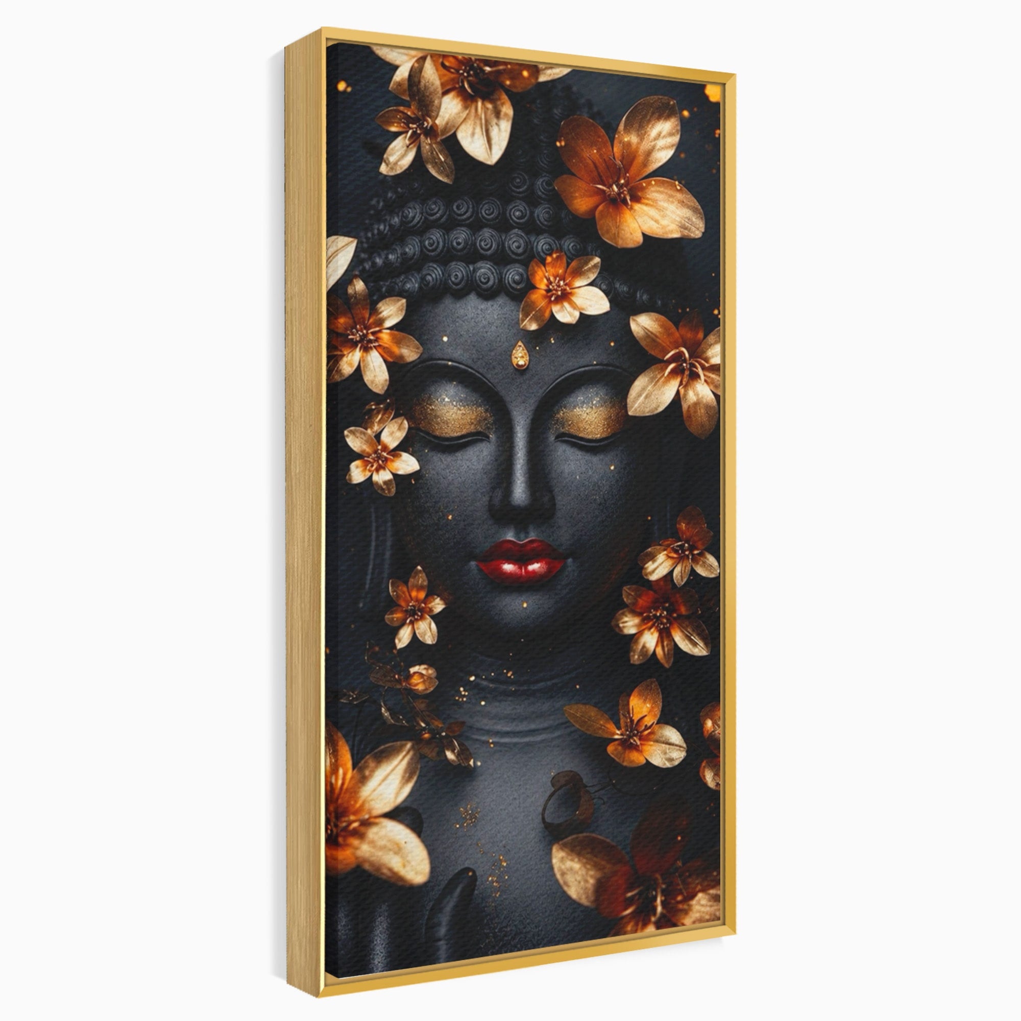 Tablou Canvas Premium LuxCanva® I144, Flori de Aur, Buddha, Flori, Meditatie, Spiritualitate, Dormitor, Culori Vibrante