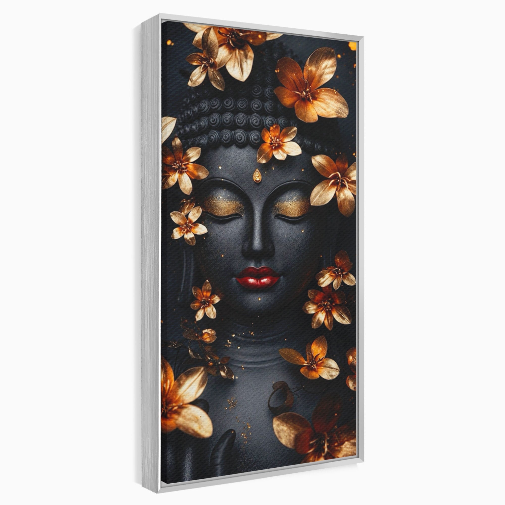 Tablou Canvas Premium LuxCanva® I144, Flori de Aur, Buddha, Flori, Meditatie, Spiritualitate, Dormitor, Culori Vibrante