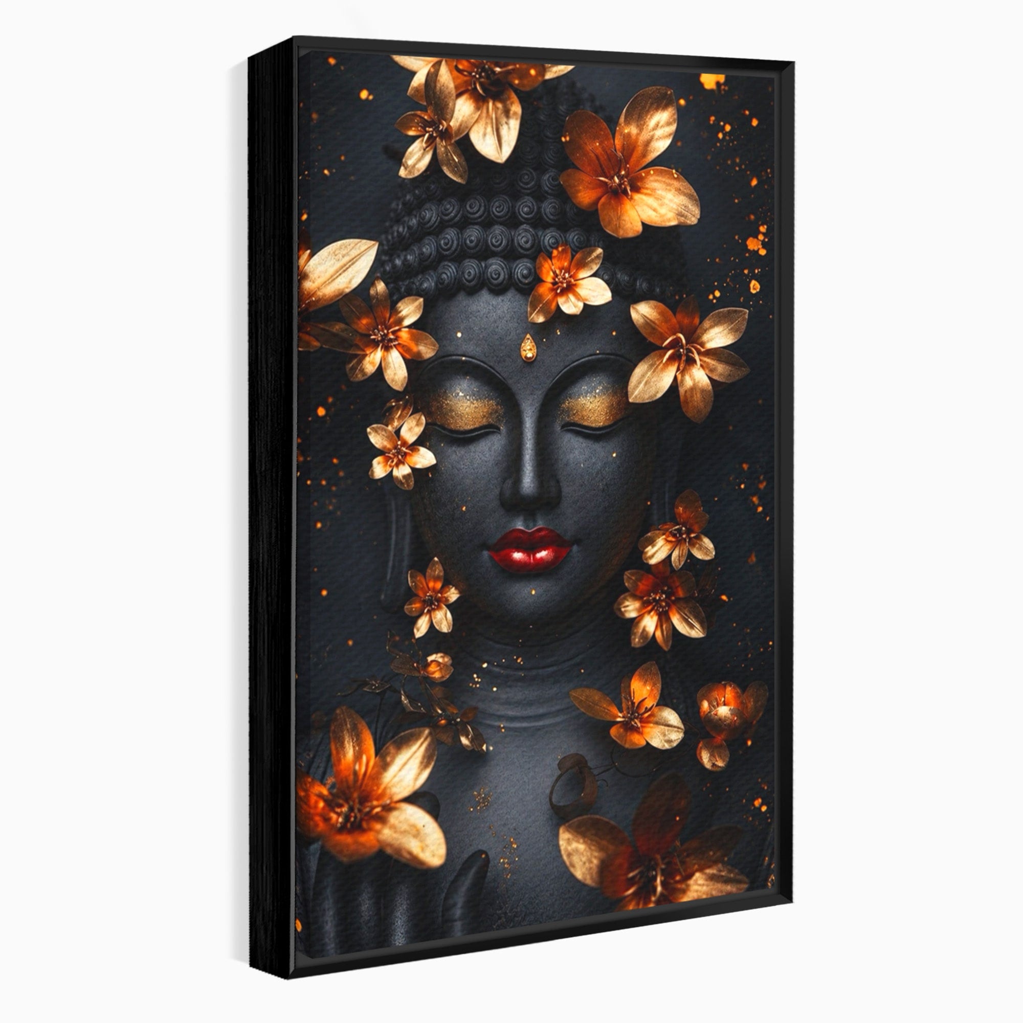 Tablou Canvas Premium LuxCanva® I144, Flori de Aur, Buddha, Flori, Meditatie, Spiritualitate, Dormitor, Culori Vibrante