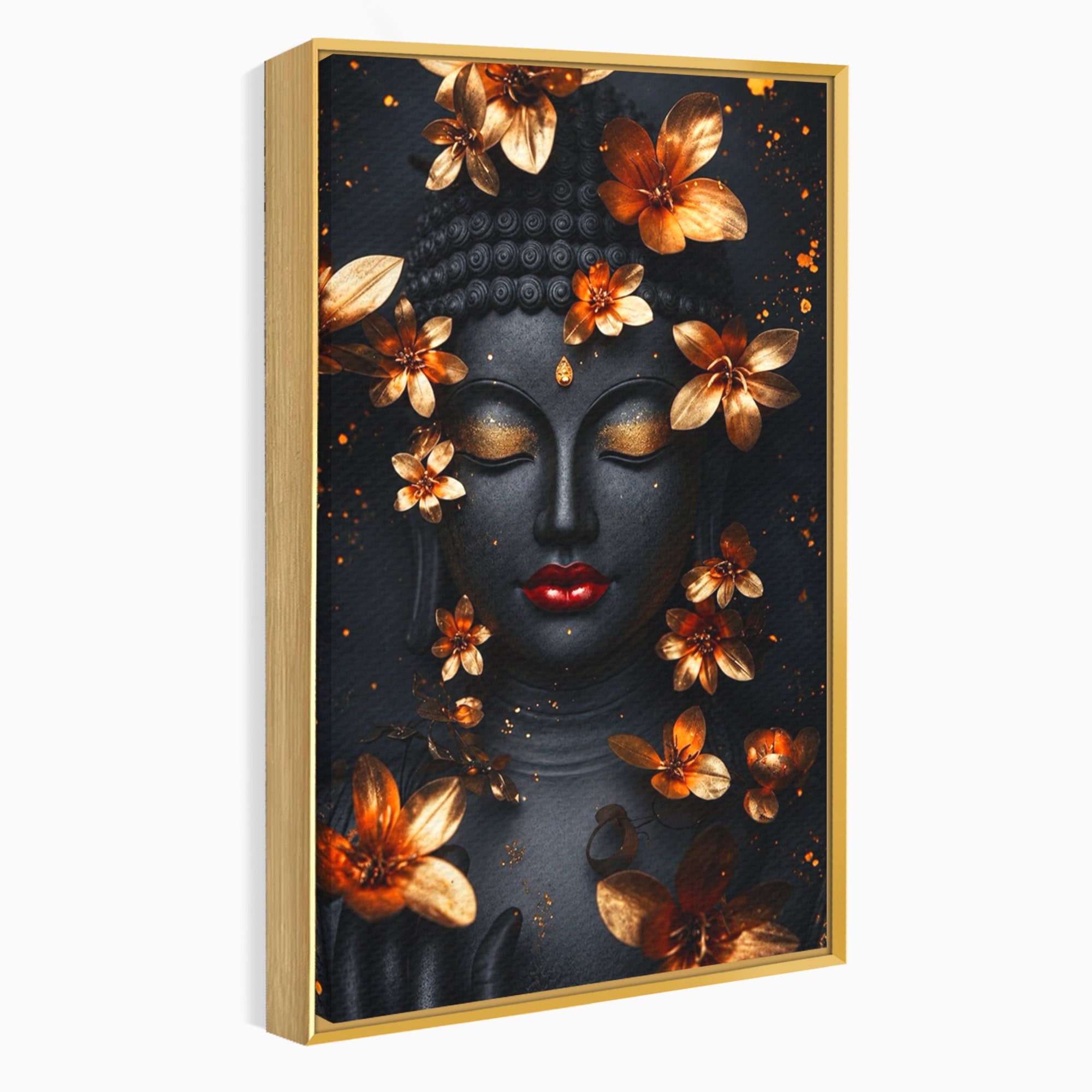 Tablou Canvas Premium LuxCanva® I144, Flori de Aur, Buddha, Flori, Meditatie, Spiritualitate, Dormitor, Culori Vibrante