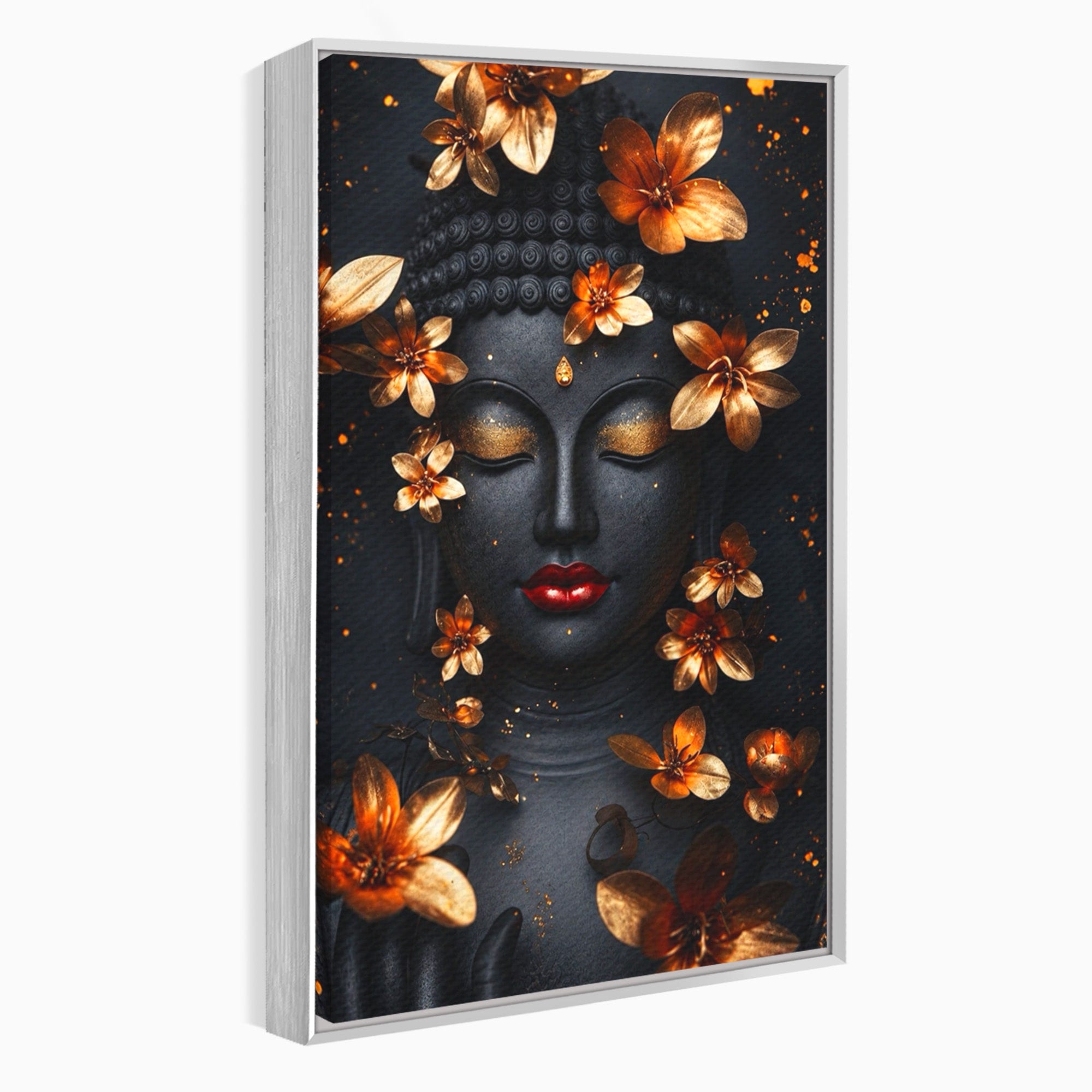 Tablou Canvas Premium LuxCanva® I144, Flori de Aur, Buddha, Flori, Meditatie, Spiritualitate, Dormitor, Culori Vibrante