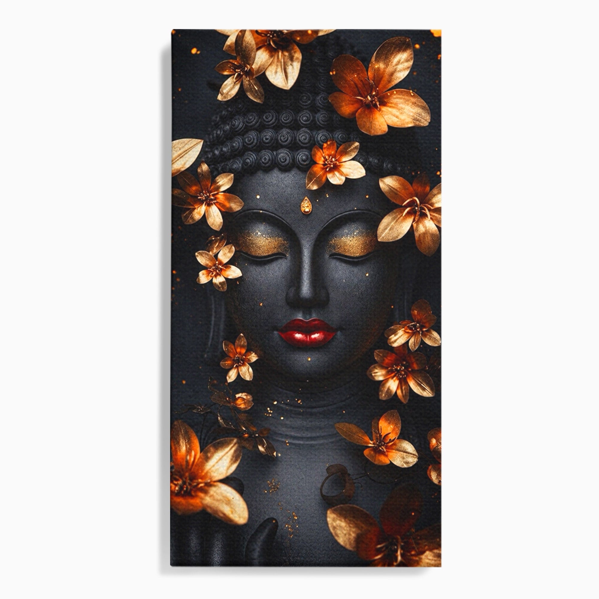 Tablou Canvas Premium LuxCanva® I144, Flori de Aur, Buddha, Flori, Meditatie, Spiritualitate, Dormitor, Culori Vibrante