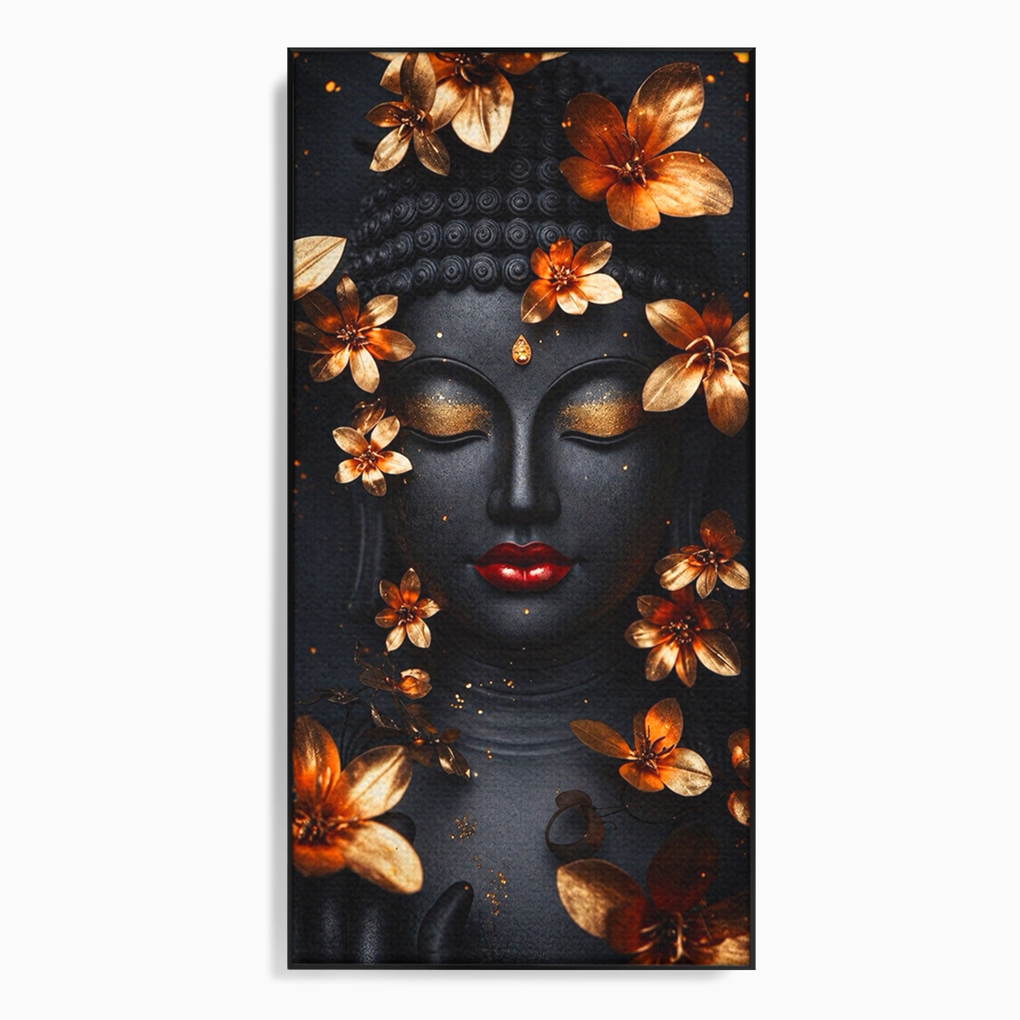 Tablou Canvas Premium LuxCanva® I144, Flori de Aur, Buddha, Flori, Meditatie, Spiritualitate, Dormitor, Culori Vibrante