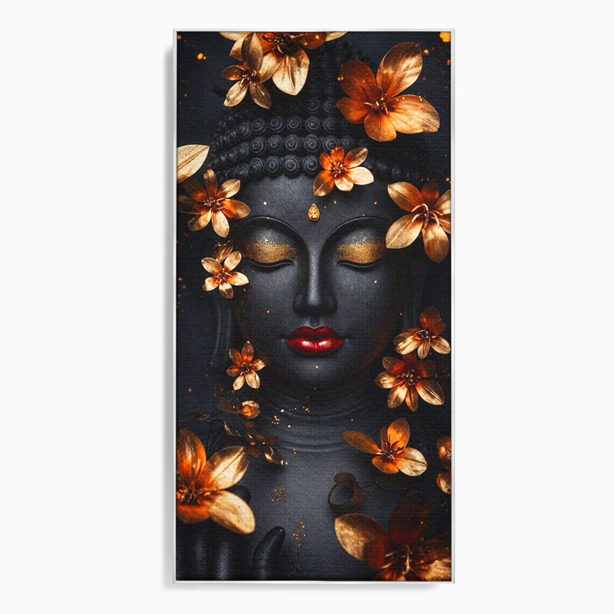 Tablou Canvas Premium LuxCanva® I144, Flori de Aur, Buddha, Flori, Meditatie, Spiritualitate, Dormitor, Culori Vibrante