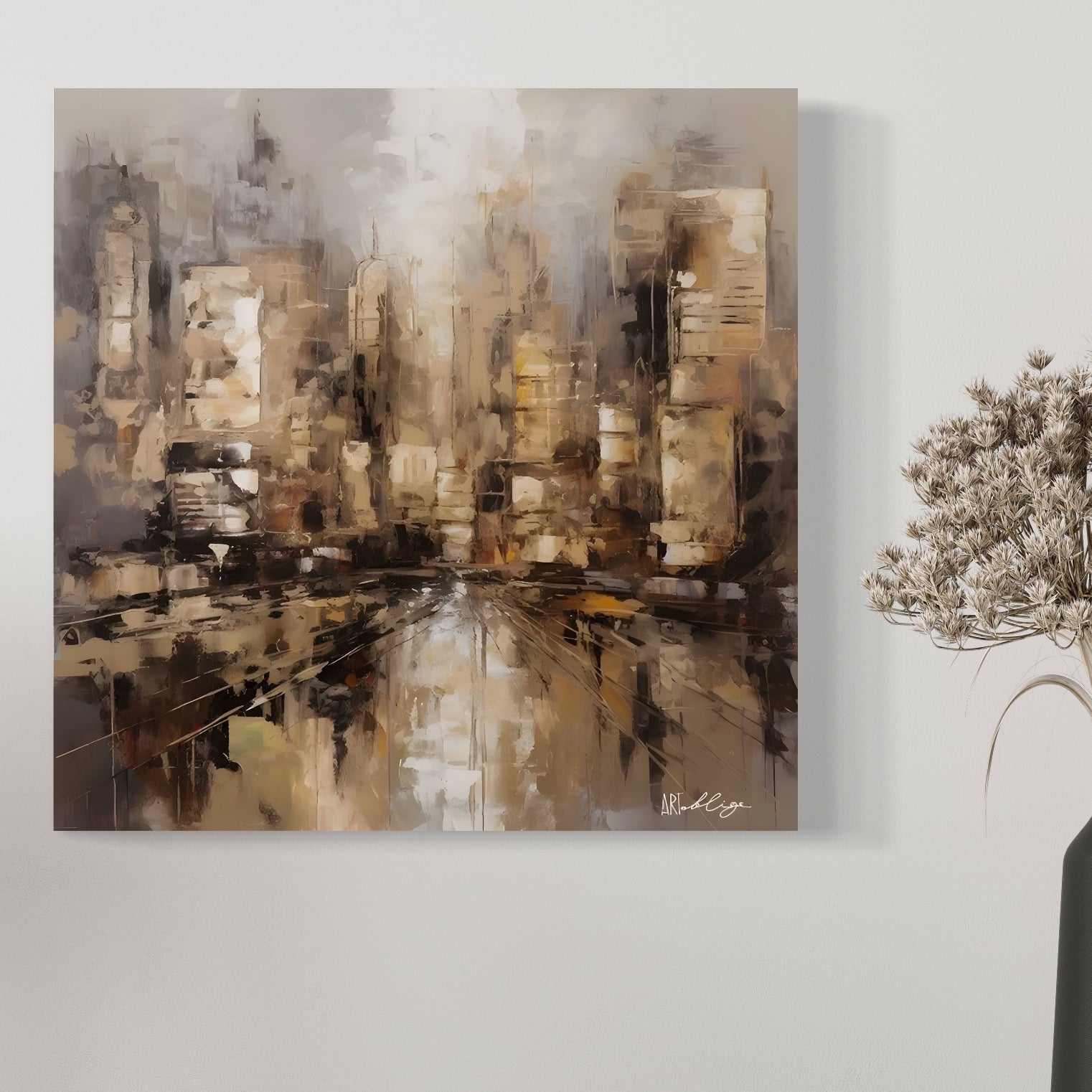 Tablou Canvas Premium LuxCanva® C1184, Abstract City Center , Zgarie Nori, Oras, Decorativ, Living Room, Culori Vibrante