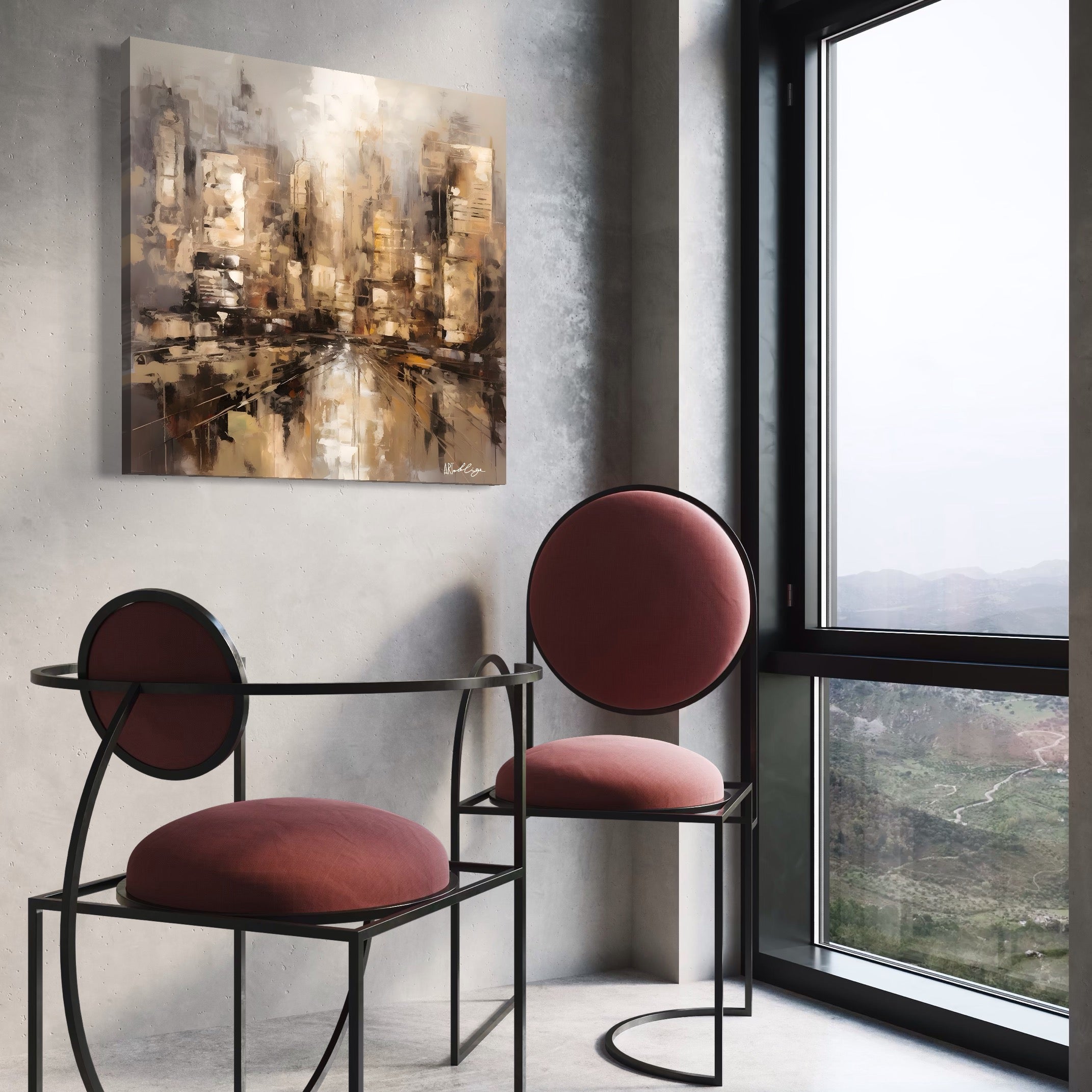 Tablou Canvas Premium LuxCanva® C1184, Abstract City Center , Zgarie Nori, Oras, Decorativ, Living Room, Culori Vibrante