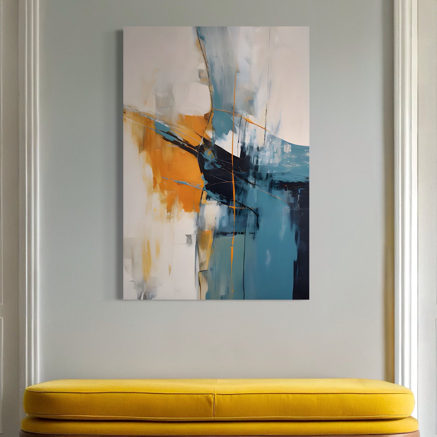 Tablou Canvas Premium LuxCanva® C1886, Blue And Yelow Abstract Painting , Relaxare, Living Room, Culori Vibrante