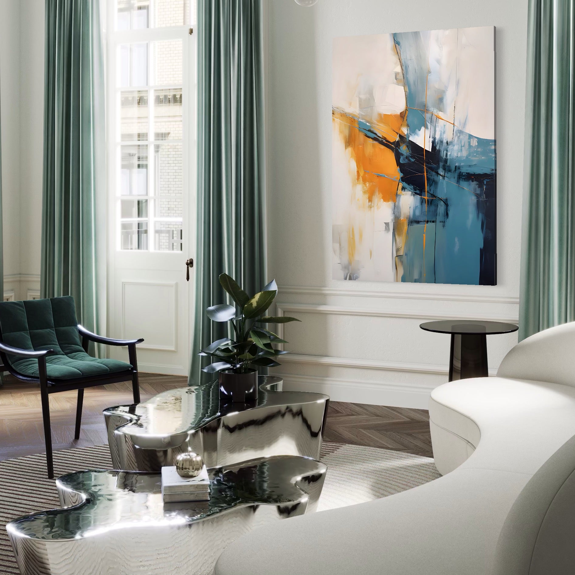 Tablou Canvas Premium LuxCanva® C1886, Blue And Yelow Abstract Painting , Relaxare, Living Room, Culori Vibrante