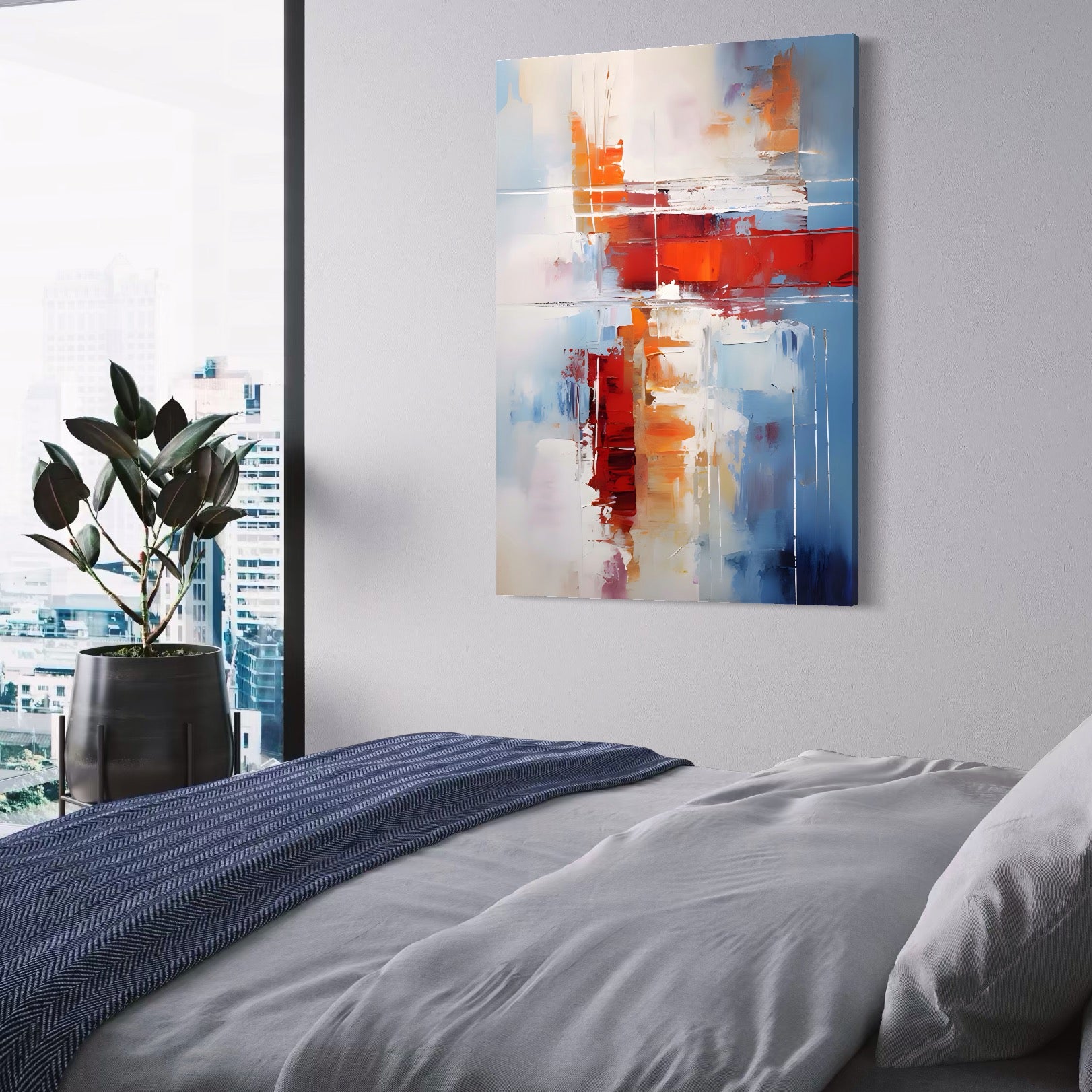 Tablou Canvas Premium LuxCanva® C1200, Abstract Blue And Red Painting , Relaxare, Living Room, Culori Vibrante