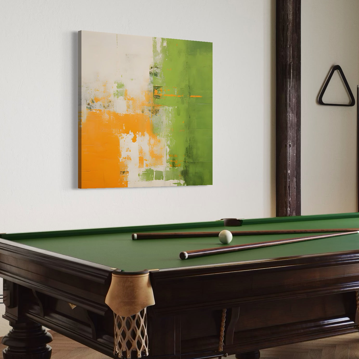 Tablou Canvas Premium LuxCanva® C1201, Abstract Orange And Green Paint , Culori, Decorativ, Living Room, Culori Vibrante