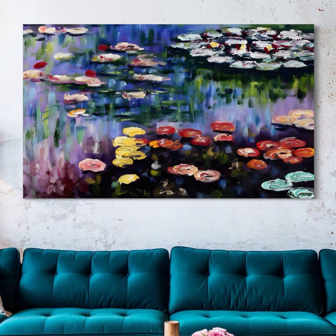 Tablou Canvas Premium LuxCanva® C1203, Maci Infloriti Pe Lac , Relaxare, Living Room, Culori Vibrante