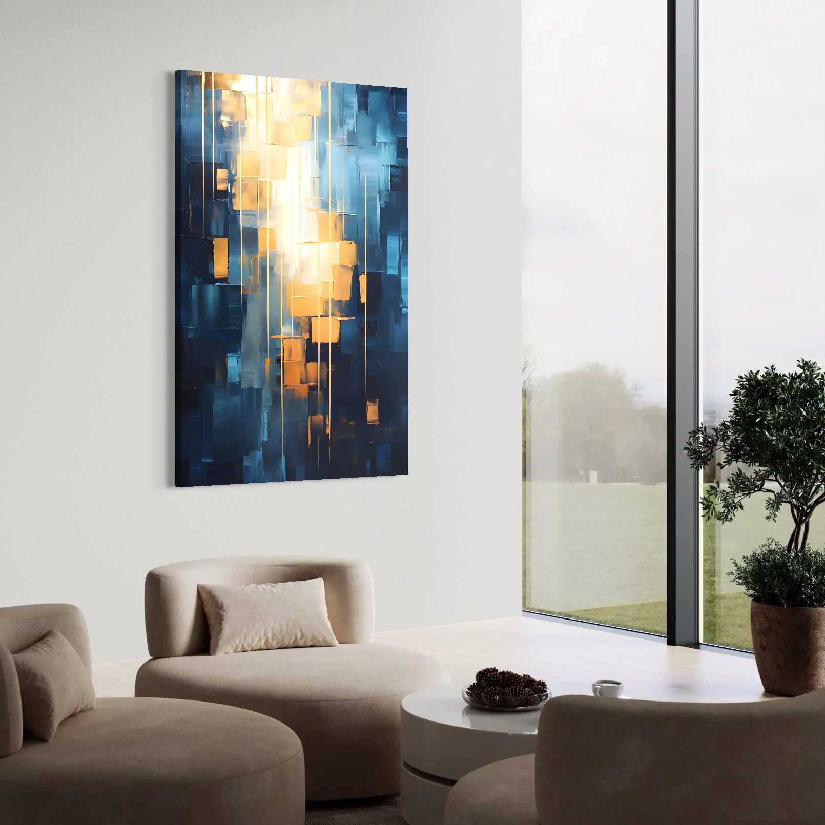 Tablou Canvas Premium LuxCanva® C1207, Gold And Blue Paint , Relaxare, Living Room, Culori Vibrante