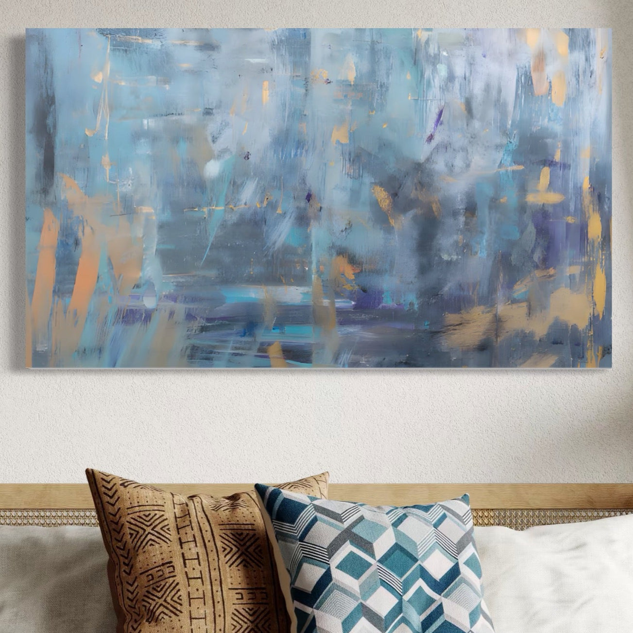 Tablou Canvas Premium LuxCanva® C1209, Blue Abstract Paint , Relaxare, Living Room, Culori Vibrante