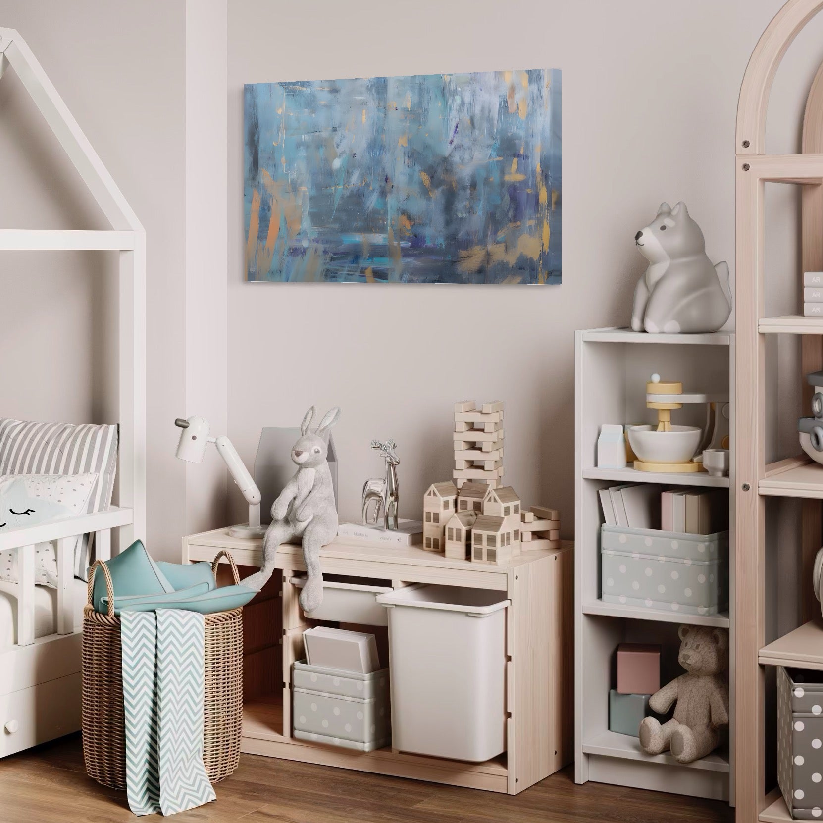 Tablou Canvas Premium LuxCanva® C1209, Blue Abstract Paint , Relaxare, Living Room, Culori Vibrante