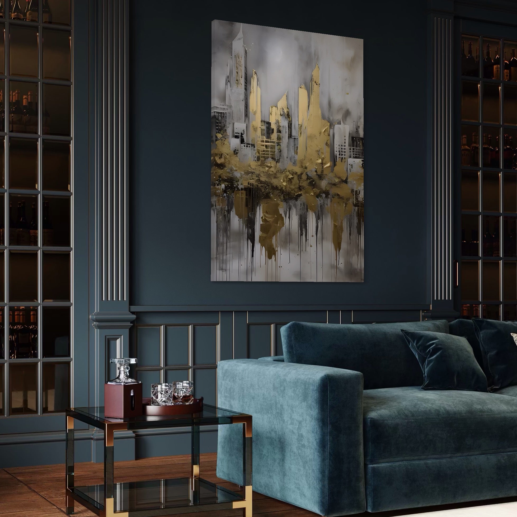 Tablou Canvas Premium LuxCanva® C1213, Gold Sky Scrapers , Relaxare, Living Room, Culori Vibrante