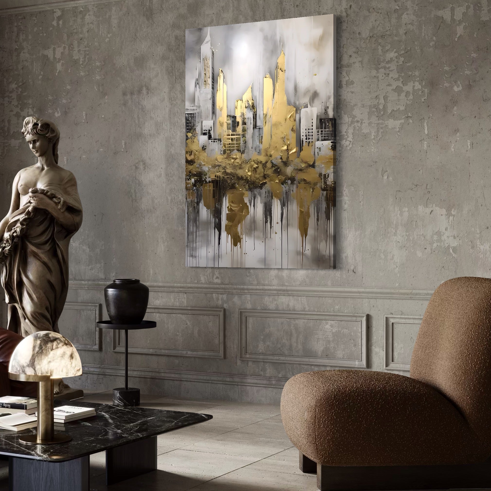 Tablou Canvas Premium LuxCanva® C1213, Gold Sky Scrapers , Relaxare, Living Room, Culori Vibrante