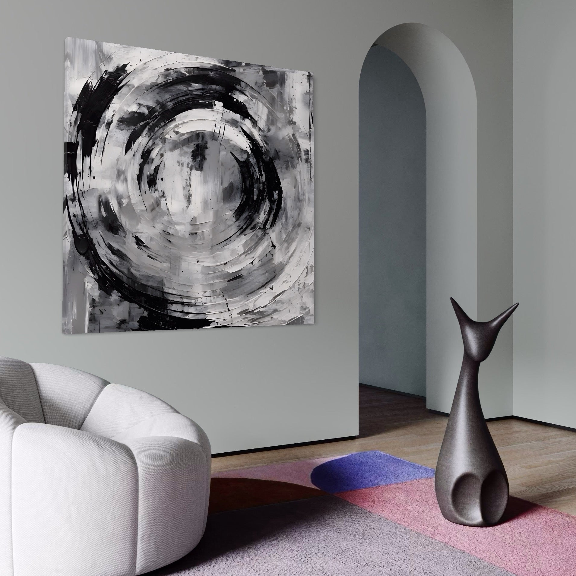 Tablou Canvas Premium LuxCanva® C1217, Abstract Round Paint , Culori, Decorativ, Living Room, Culori Vibrante
