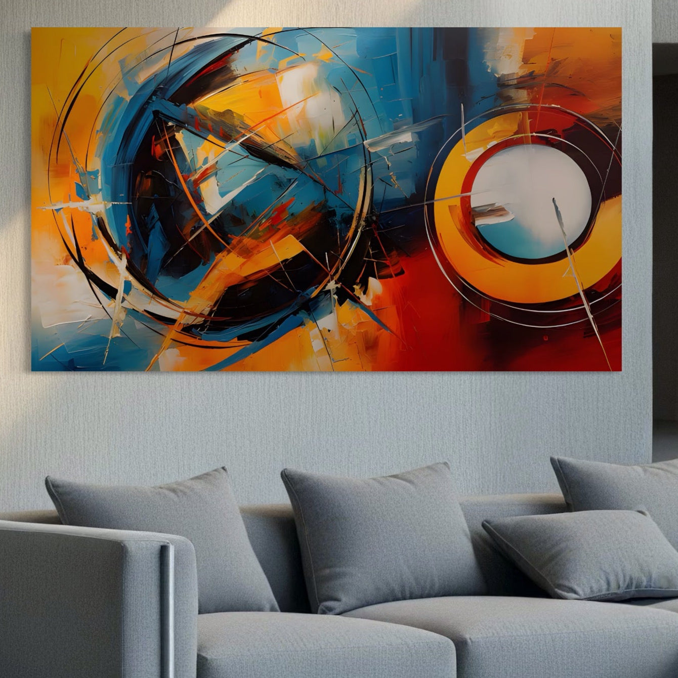 Tablou Canvas Premium LuxCanva® C1220, Abstract Moon And Earth Paint , Relaxare, Living Room, Culori Vibrante