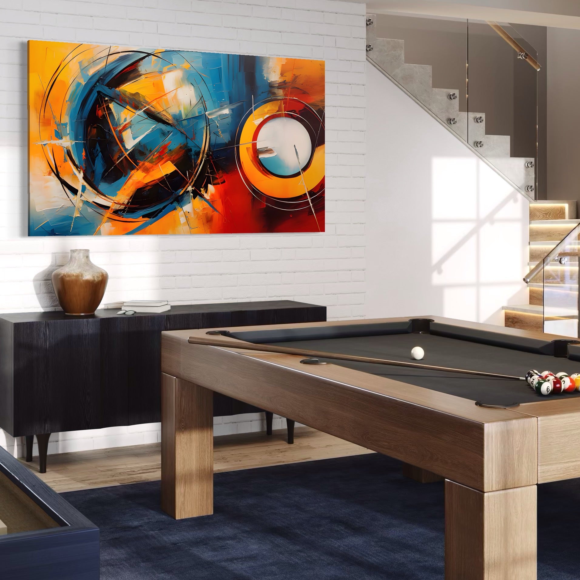 Tablou Canvas Premium LuxCanva® C1220, Abstract Moon And Earth Paint , Relaxare, Living Room, Culori Vibrante