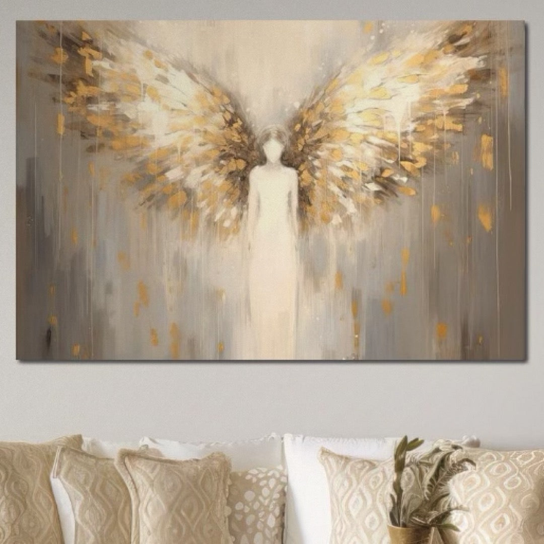 Tablou Canvas Premium LuxCanva® H1047, Gardian Ceresc, Inger, Aripi, Silueta, Spiritualitate, Credinta, Har, Blandete, Fragilitate, Pace, Arta Religioasa, Living, Dormitor